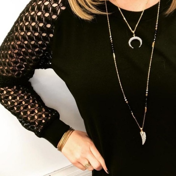 Stella & Dot x Rebecca Minkoff Gold+Black+Pavé Jasper Horn Pendant Neckl… - Picture 6 of 11
